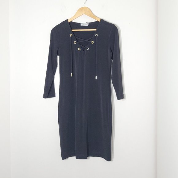 Calvin Klein Dresses & Skirts - Calvin Klein Black Long SleeveDress Stretch Lace Up V-Neckline Business Casual